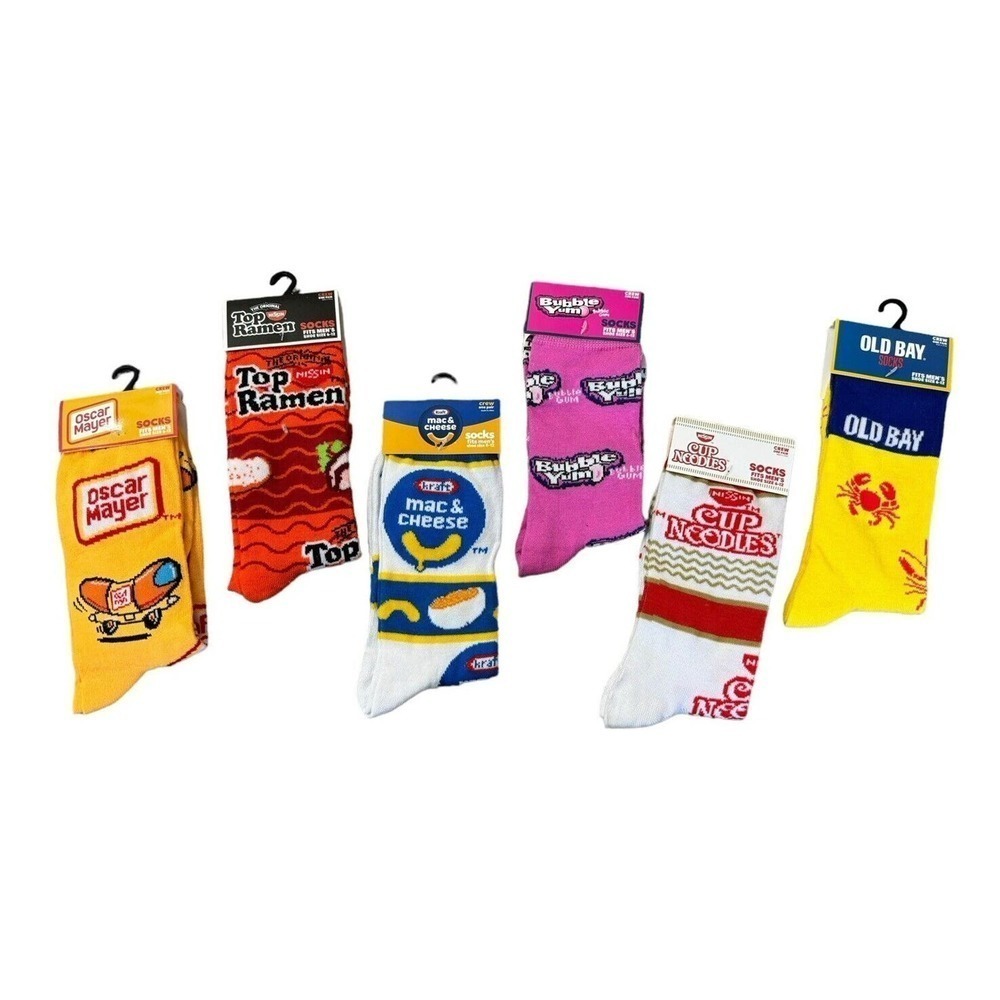 Odd Sox Novelty Crazy Socks Noodles Hot Dogs Gum Mac Cheese Mens Sz 6-12 Crew - Picture 2 of 6